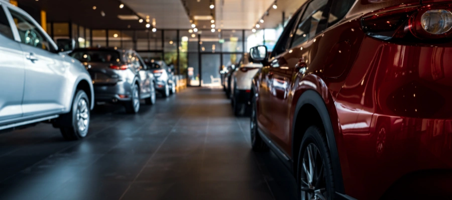 cars in a showroom
